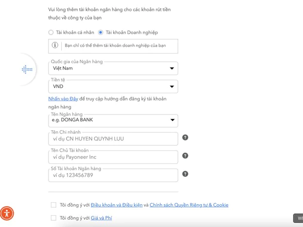 Điền đầy đủ và chính xác thông tin tài khoản ngân hàng doanh nghiệp