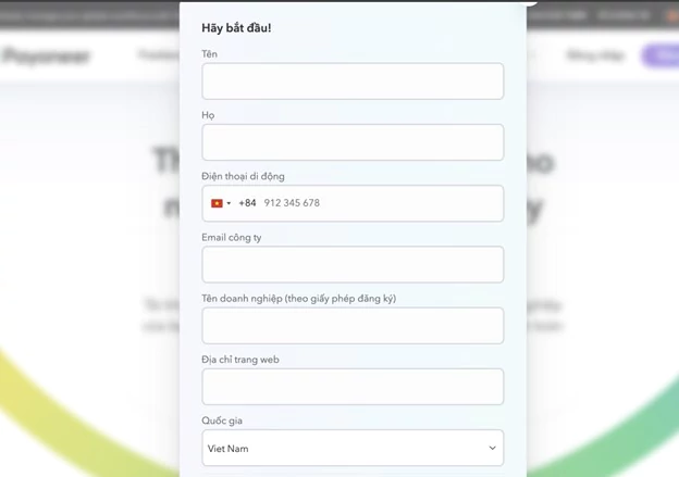 Điền đầy đủ và chính xác thông tin Payoneer yêu cầu